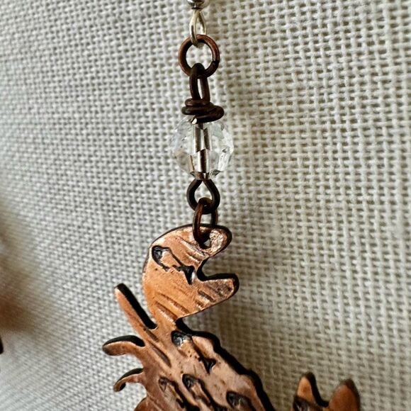 Handmade Copper Crab Earrings with Etched Fish & Crystal Beads - Picture 5 of 10
